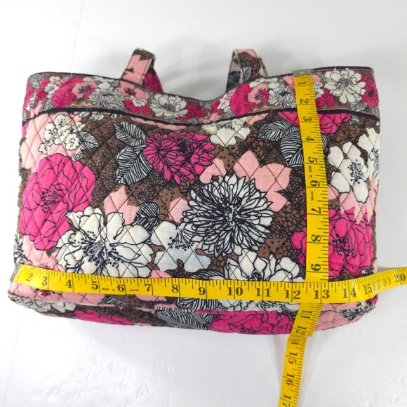 VERA BRADLEY FLORAL PINK WHITE BROWN LARGE TOTE BAG MAGNETIC CLOSURE LIGHTWEIGHT - Picture 14 of 16